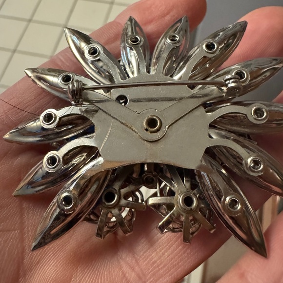 Vintage MCM Blue Floral Brooch - Picture 2 of 9